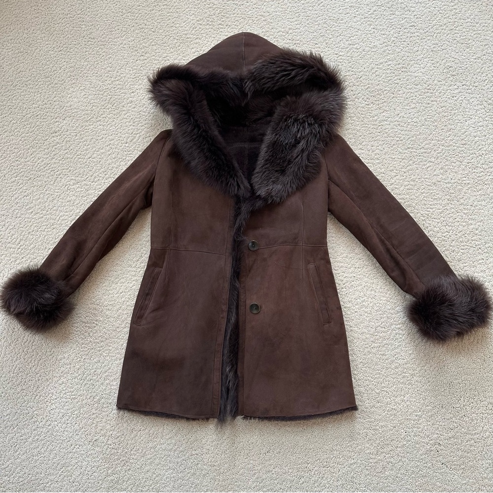 Chic Brown Fur-Trimmed Coat